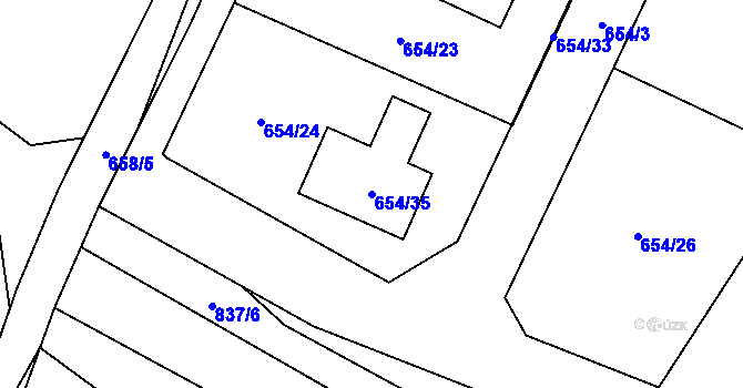 Parcela st. 654/35 v KÚ Olešná u Hořovic, Katastrální mapa