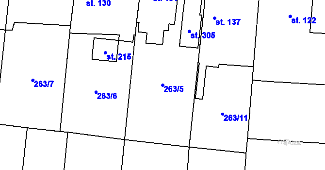Parcela st. 263/5 v KÚ Olešná u Rakovníka, Katastrální mapa