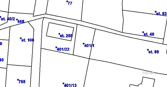 Parcela st. 401/1 v KÚ Olešná u Rakovníka, Katastrální mapa