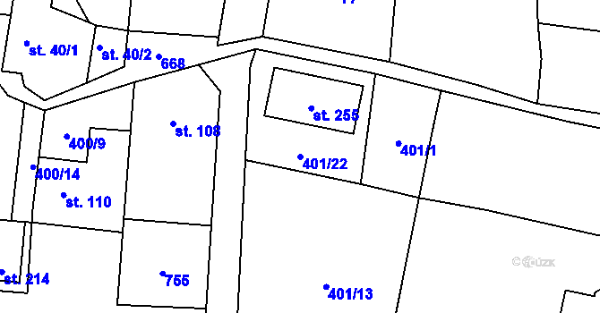 Parcela st. 401/22 v KÚ Olešná u Rakovníka, Katastrální mapa