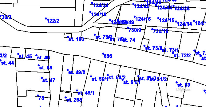 Parcela st. 656 v KÚ Olešná u Rakovníka, Katastrální mapa