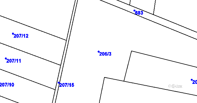 Parcela st. 206/3 v KÚ Olešná u Rakovníka, Katastrální mapa