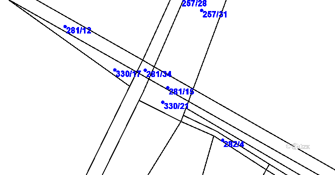 Parcela st. 281/15 v KÚ Olešná u Rakovníka, Katastrální mapa