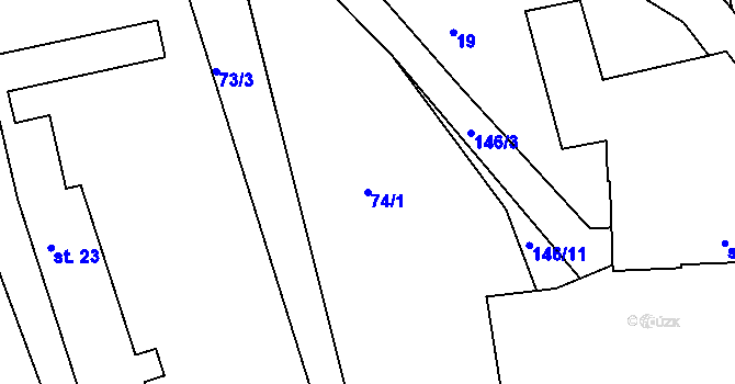 Parcela st. 74/1 v KÚ Chválov u Pelhřimova, Katastrální mapa
