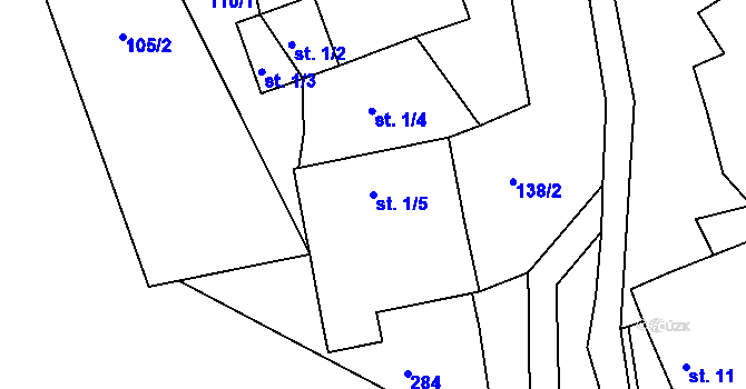 Parcela st. 1/5 v KÚ Chválov u Pelhřimova, Katastrální mapa