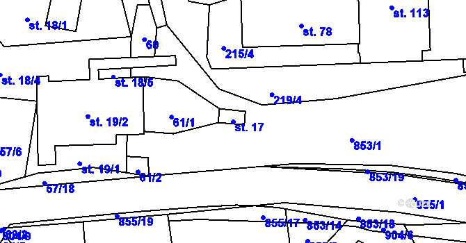 Parcela st. 17 v KÚ Olešná u Pelhřimova, Katastrální mapa