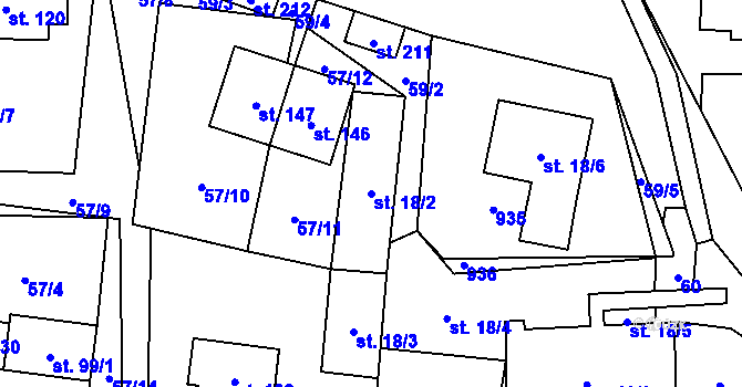 Parcela st. 18/2 v KÚ Olešná u Pelhřimova, Katastrální mapa