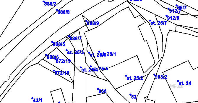 Parcela st. 25/1 v KÚ Olešná u Pelhřimova, Katastrální mapa