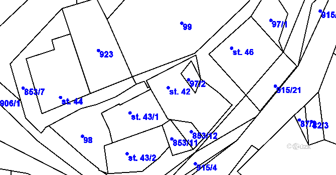 Parcela st. 42 v KÚ Olešná u Pelhřimova, Katastrální mapa