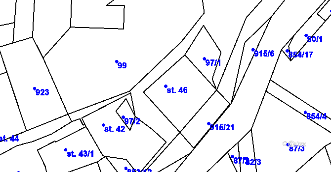Parcela st. 46 v KÚ Olešná u Pelhřimova, Katastrální mapa