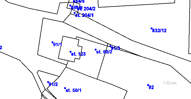 Parcela st. 50/2 v KÚ Olešná u Pelhřimova, Katastrální mapa