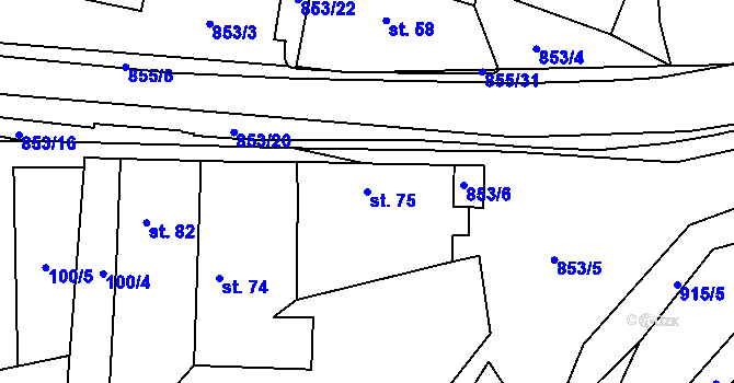 Parcela st. 75 v KÚ Olešná u Pelhřimova, Katastrální mapa