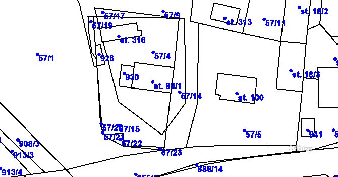 Parcela st. 99/3 v KÚ Olešná u Pelhřimova, Katastrální mapa