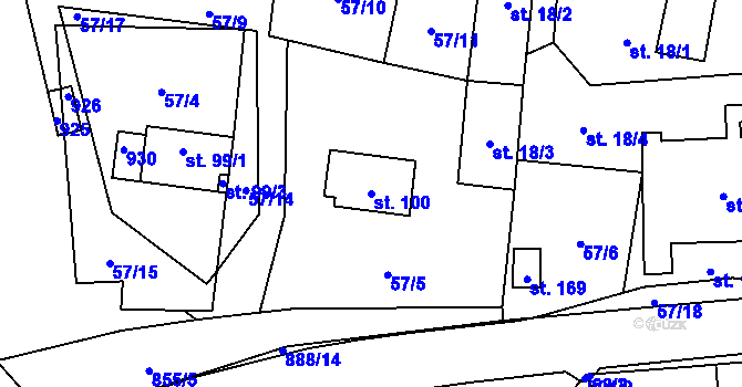 Parcela st. 100 v KÚ Olešná u Pelhřimova, Katastrální mapa