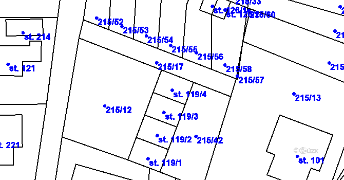 Parcela st. 119/4 v KÚ Olešná u Pelhřimova, Katastrální mapa