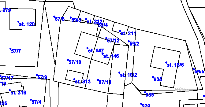 Parcela st. 146 v KÚ Olešná u Pelhřimova, Katastrální mapa