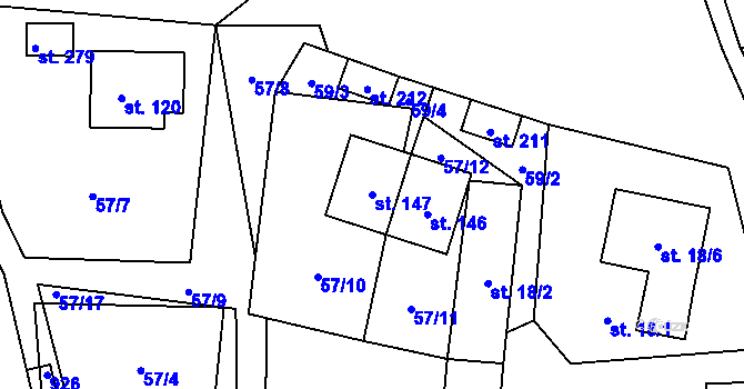 Parcela st. 147 v KÚ Olešná u Pelhřimova, Katastrální mapa