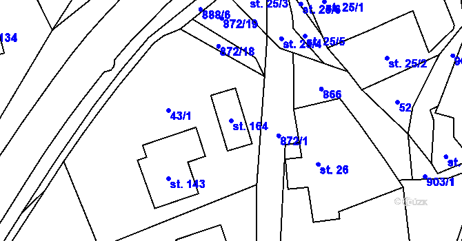 Parcela st. 164 v KÚ Olešná u Pelhřimova, Katastrální mapa