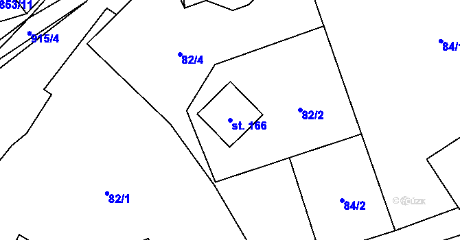 Parcela st. 166 v KÚ Olešná u Pelhřimova, Katastrální mapa