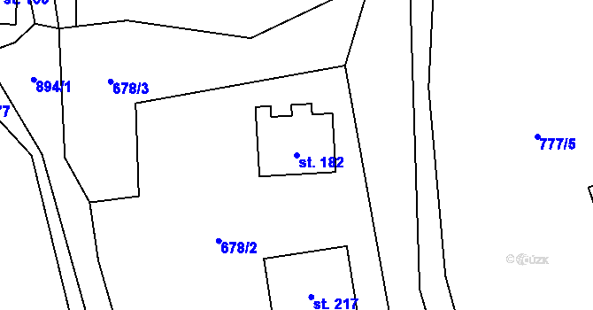 Parcela st. 182 v KÚ Olešná u Pelhřimova, Katastrální mapa