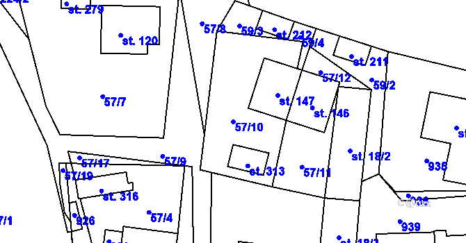 Parcela st. 57/10 v KÚ Olešná u Pelhřimova, Katastrální mapa