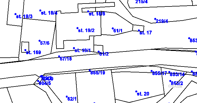 Parcela st. 61/2 v KÚ Olešná u Pelhřimova, Katastrální mapa