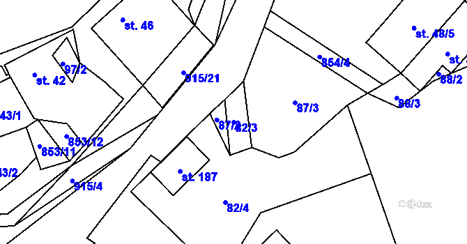 Parcela st. 82/3 v KÚ Olešná u Pelhřimova, Katastrální mapa