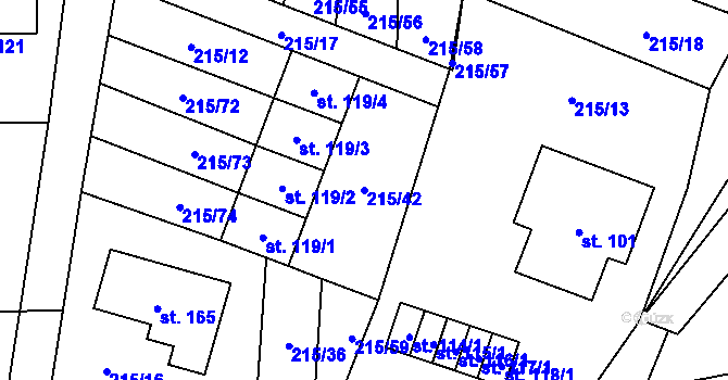 Parcela st. 215/42 v KÚ Olešná u Pelhřimova, Katastrální mapa