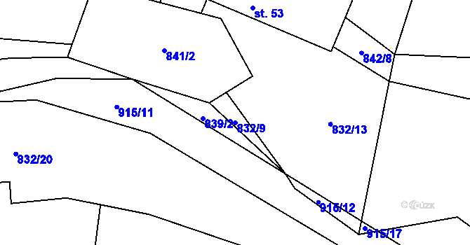 Parcela st. 832/9 v KÚ Olešná u Pelhřimova, Katastrální mapa