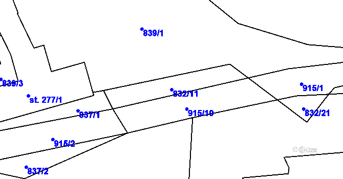 Parcela st. 832/11 v KÚ Olešná u Pelhřimova, Katastrální mapa