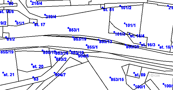 Parcela st. 855/1 v KÚ Olešná u Pelhřimova, Katastrální mapa