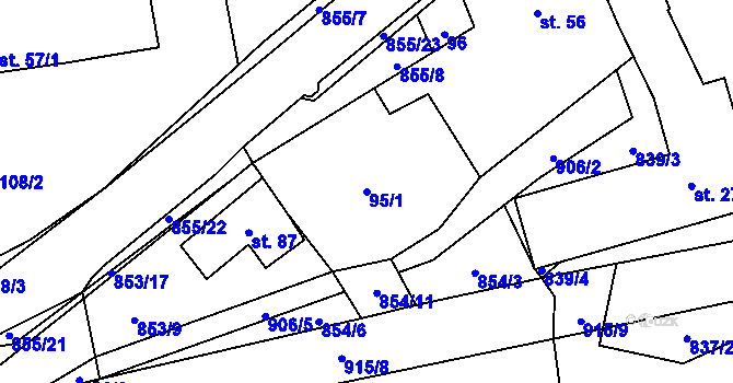 Parcela st. 95/1 v KÚ Olešná u Pelhřimova, Katastrální mapa