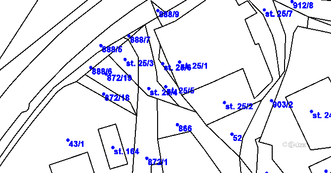 Parcela st. 25/5 v KÚ Olešná u Pelhřimova, Katastrální mapa