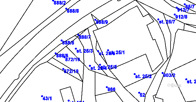 Parcela st. 25/6 v KÚ Olešná u Pelhřimova, Katastrální mapa