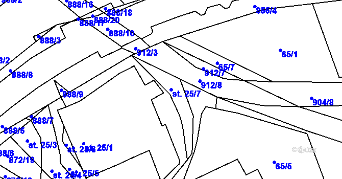 Parcela st. 25/7 v KÚ Olešná u Pelhřimova, Katastrální mapa