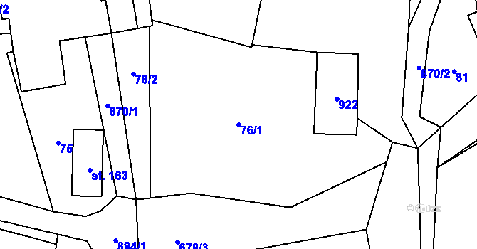 Parcela st. 76/1 v KÚ Olešná u Pelhřimova, Katastrální mapa