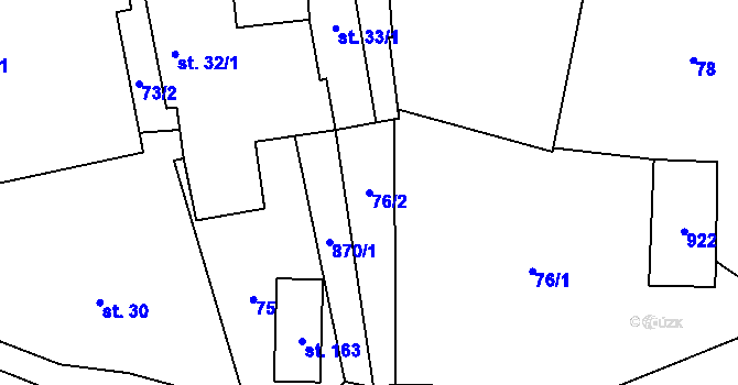 Parcela st. 76/2 v KÚ Olešná u Pelhřimova, Katastrální mapa