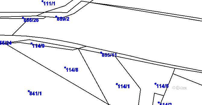 Parcela st. 855/11 v KÚ Olešná u Pelhřimova, Katastrální mapa