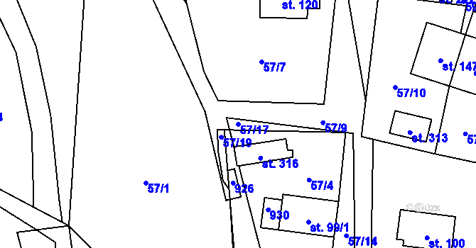 Parcela st. 57/17 v KÚ Olešná u Pelhřimova, Katastrální mapa