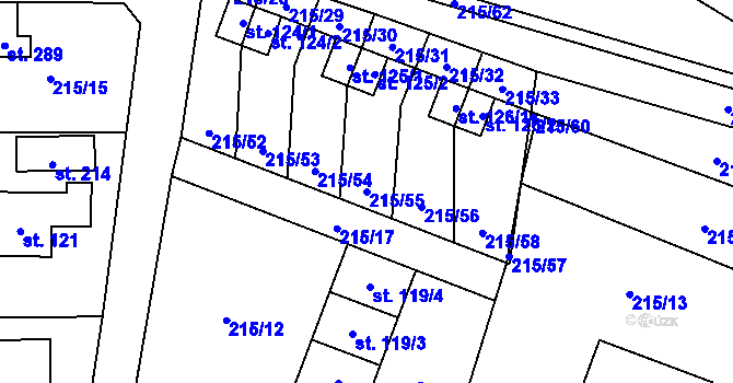 Parcela st. 215/55 v KÚ Olešná u Pelhřimova, Katastrální mapa