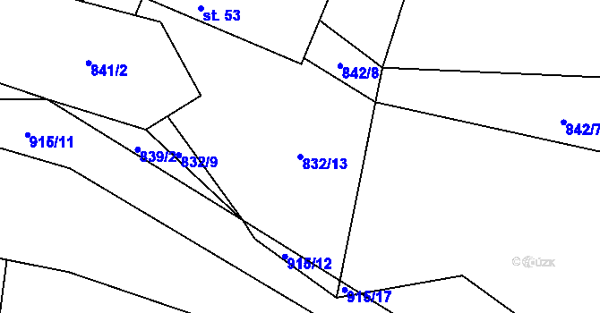 Parcela st. 832/13 v KÚ Olešná u Pelhřimova, Katastrální mapa