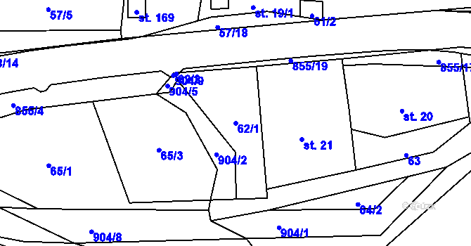 Parcela st. 62/1 v KÚ Olešná u Pelhřimova, Katastrální mapa