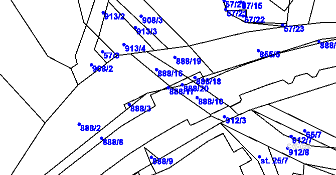 Parcela st. 888/17 v KÚ Olešná u Pelhřimova, Katastrální mapa