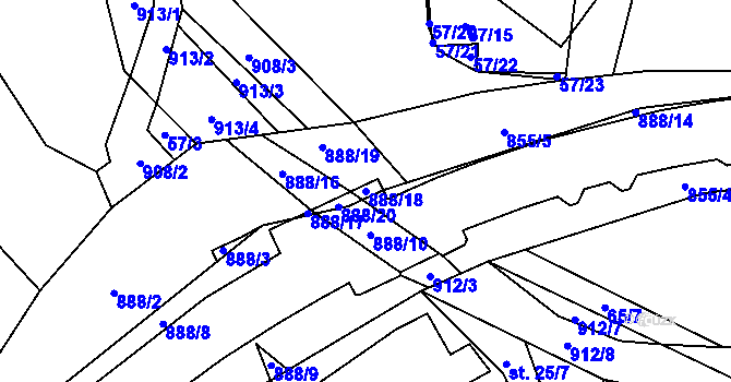 Parcela st. 888/18 v KÚ Olešná u Pelhřimova, Katastrální mapa