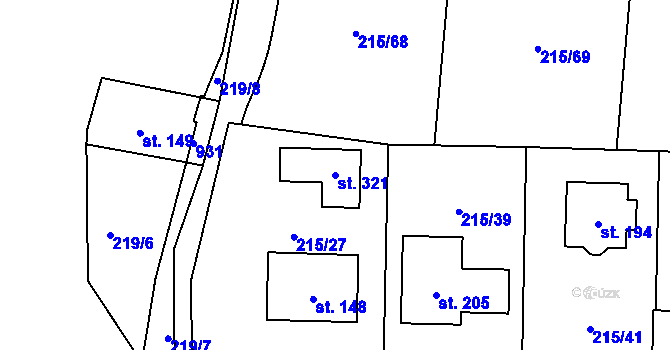 Parcela st. 321 v KÚ Olešná u Pelhřimova, Katastrální mapa