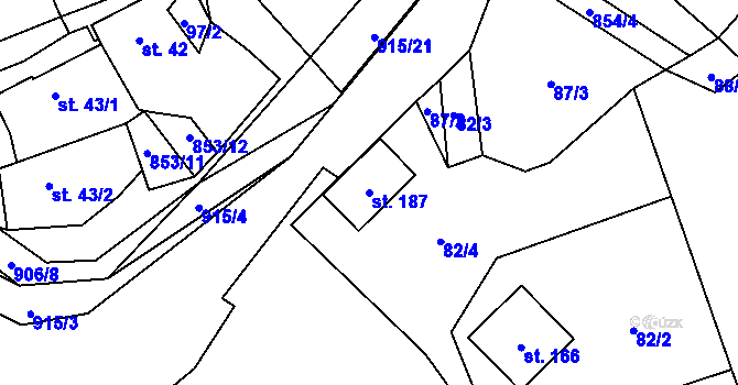 Parcela st. 187 v KÚ Olešná u Pelhřimova, Katastrální mapa