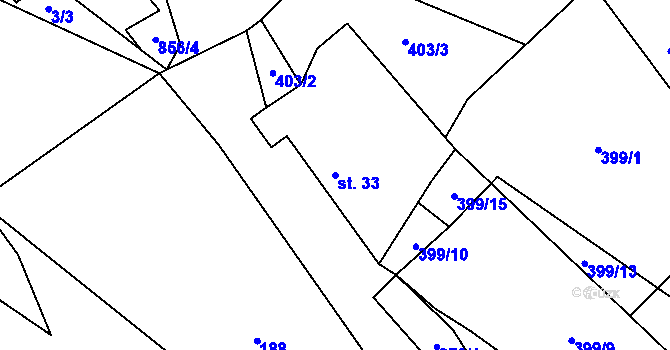 Parcela st. 33 v KÚ Plevnice, Katastrální mapa