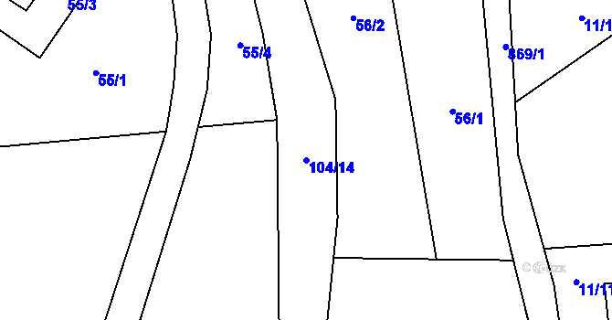 Parcela st. 104/14 v KÚ Plevnice, Katastrální mapa
