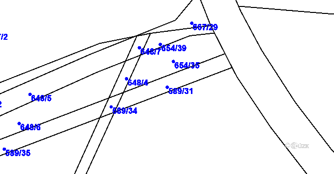 Parcela st. 589/31 v KÚ Plevnice, Katastrální mapa