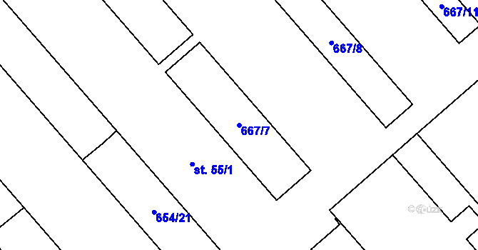 Parcela st. 667/7 v KÚ Plevnice, Katastrální mapa